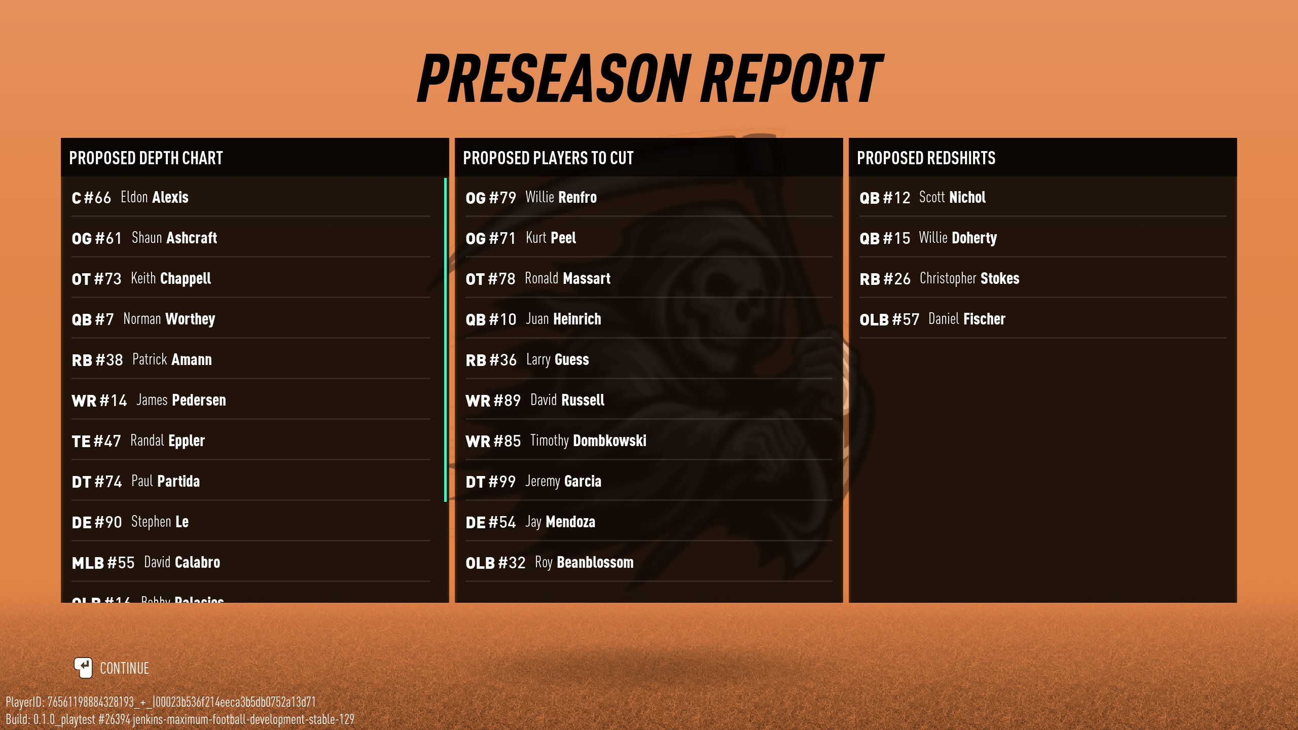 Menu showing preseason report in Maximum Football