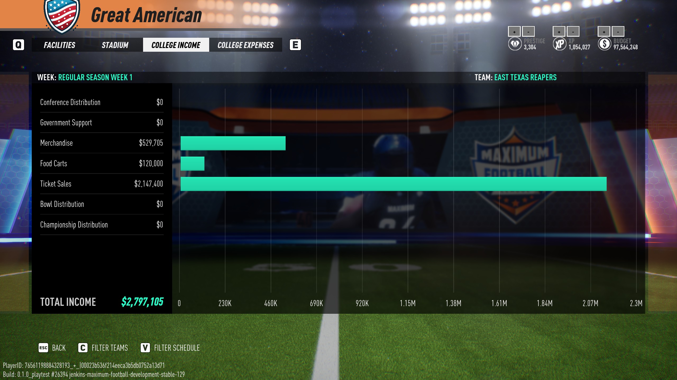 Income report in Maximum Football Dynasty