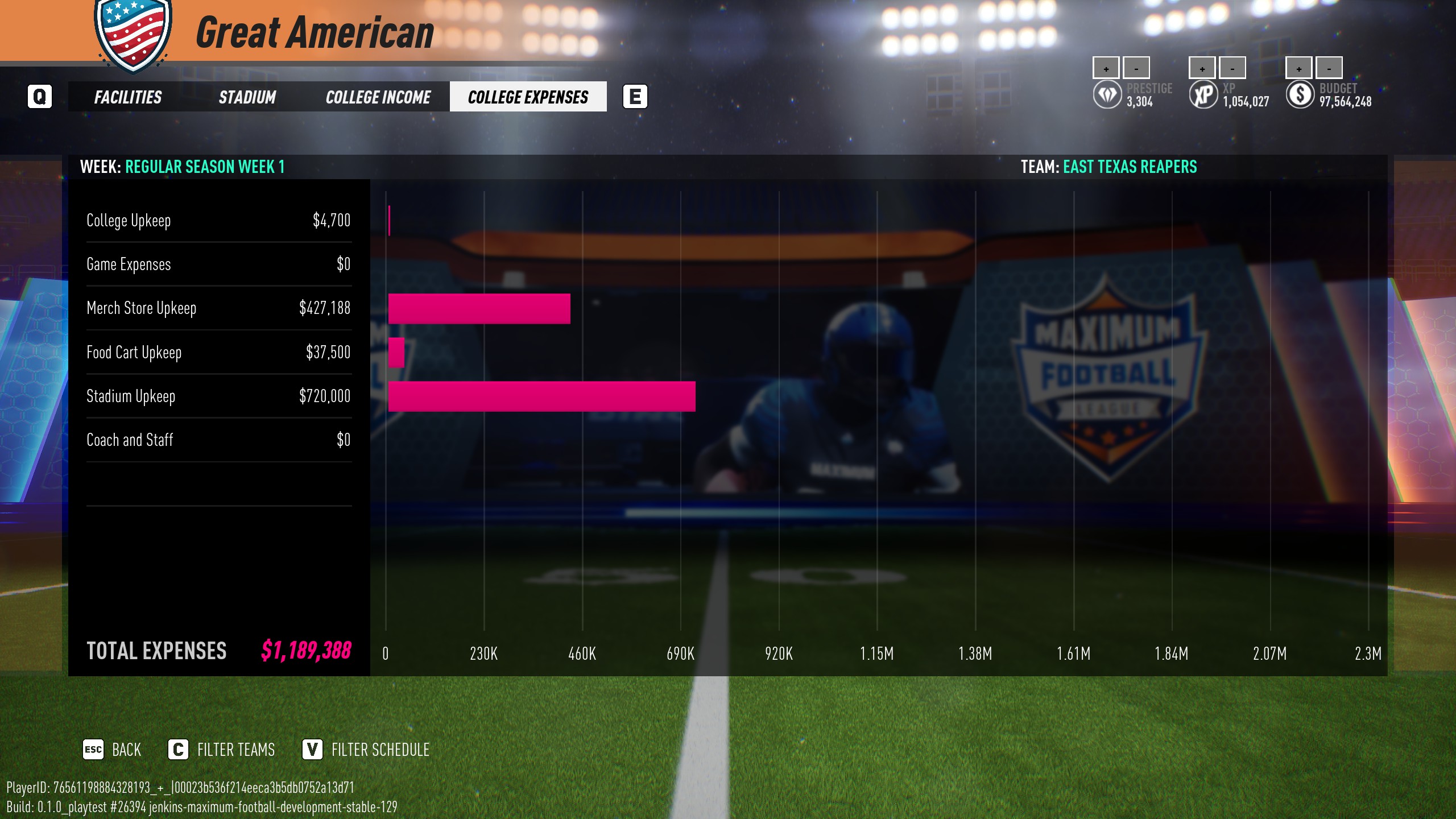 Expense report in Maximum Football Dynasty 