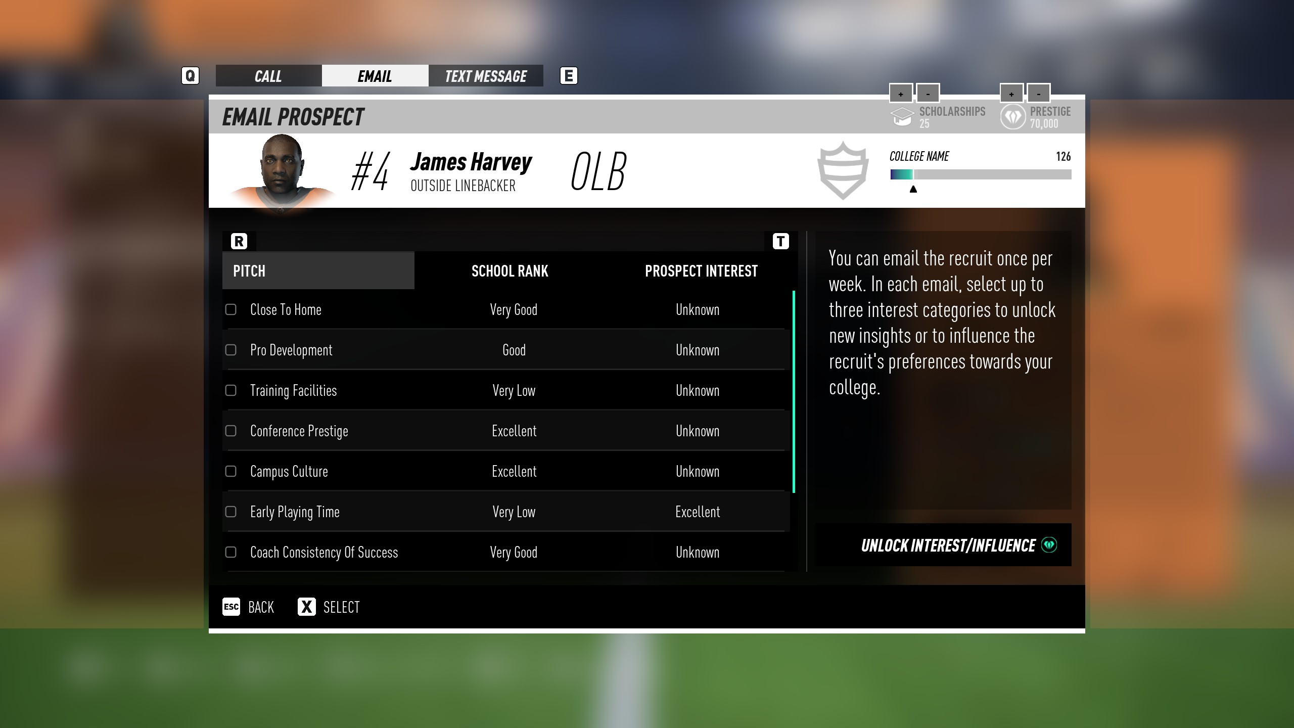 Email Recruit Page in Maximum Football Dynasty